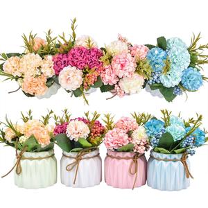 Artificial Flower Plants Mini Fake Hydrangea Flowers in Pot for Home Decor Party Wedding Office Patio Table Desk Decoration, Set of 4, Size: 3.3''(Diameter) x 5.5''(Tall)