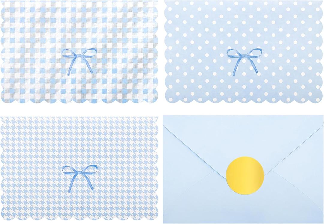 Crisky Blank Cards and Envelopes 4x6, 50 Pack Blue Thank You Blank Note Cards Bulk Bow Style for Baby Shower, Birthday, Wedding Decoration Party Favors
