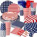436 Pcs Patriotic American Flag Party Decorations Tablecloth Plate Napkin Cup Cutlery Straw Disposable Tableware Set for 4th of July Independence Memorial Election Day Supplies, Serves 48