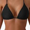 Tempt Me Women Triangle Bikini Top String Halter Bathing Suits Top Only No Bottom (Black, M)