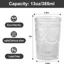 ZMOWIPDL Vintage Glassware Drinking Glasses Set of 6,13 oz Clear Textured Flower Design Glass Water TumblersEmbossed Striped Drinkware for Water,Cocktails,Juice,Iced Coffee