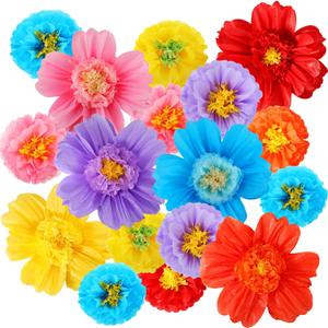 Crowye 12 Pcs Large Colorful Tissue Paper Flowers 20" Handcrafted Giant Fiesta Paper Flowers for Mexican Party Wedding Birthday Backdrop Baby Shower Nursery Craft Outdoor Wall Decor (Cute Color)