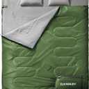 CANWAY Double Sleeping Bag Flannel for Adults Cold Weather Queen Size Two Person Sleeping Bags for Camping with 2 Pillows (Army Green)