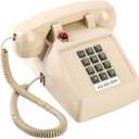 HTMengt Retro Traditional Landline Phone Ringing Indicator,Classic 2500 Analog Desk Phone Hearing Aid for Seniors, Vintage Corded Desk Telephone Metal Bell, Old School Phone for Home,Beige