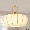 Farmhouse White Lantern Pendant Light,13" White Imitation Silk Lampshade,Adjustable Cord Modern Light Fixture Chandelier for Dining Room Kitchen Island Bedroom Entryway Hallway E26 Base