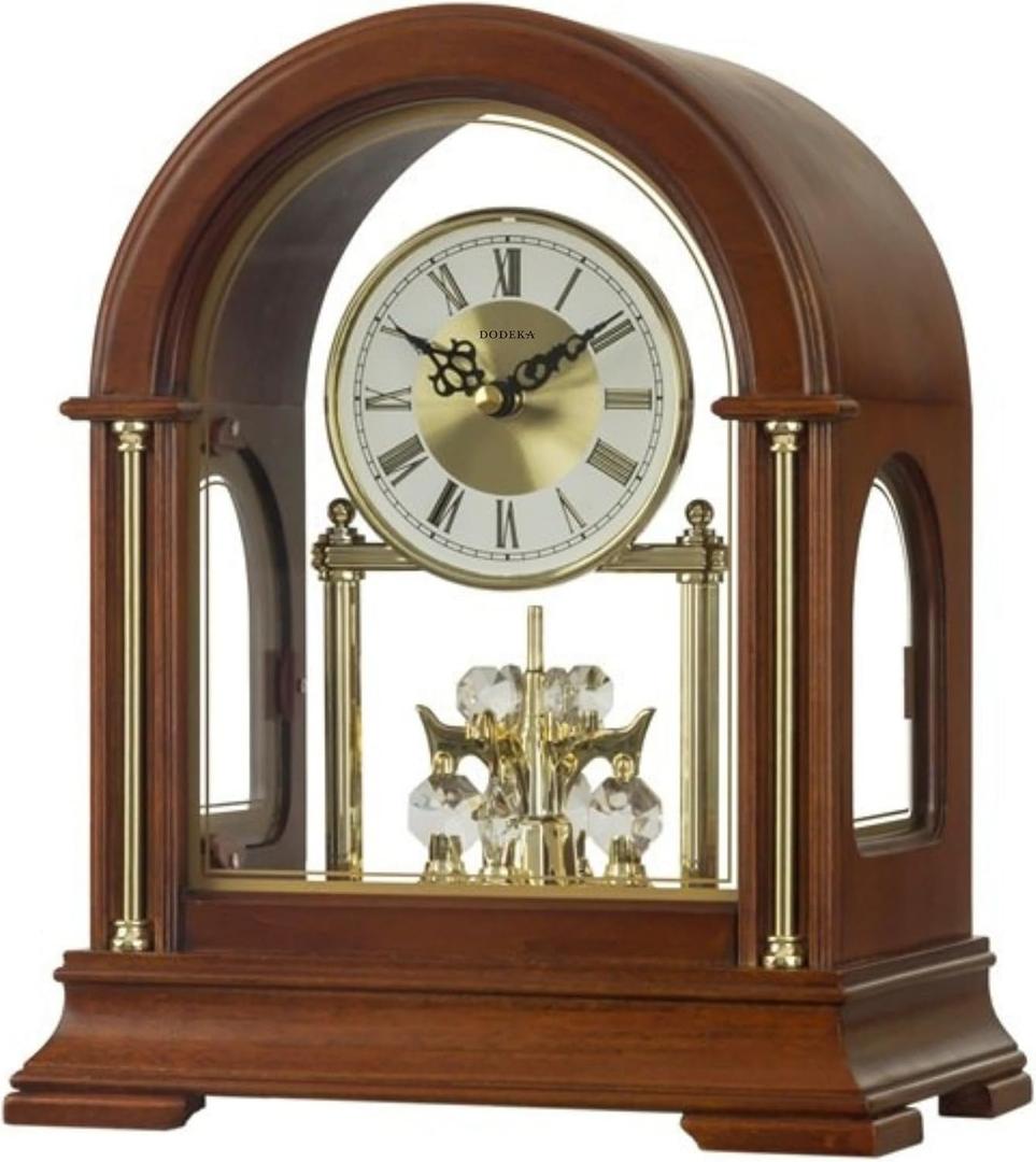 DODEKA Wooden Mantel Clock TCW001DB Rotating Pendulum and Crystals Desktop Musical Hourly Chime Luxury Style for Bedroom, Home, Kitchen