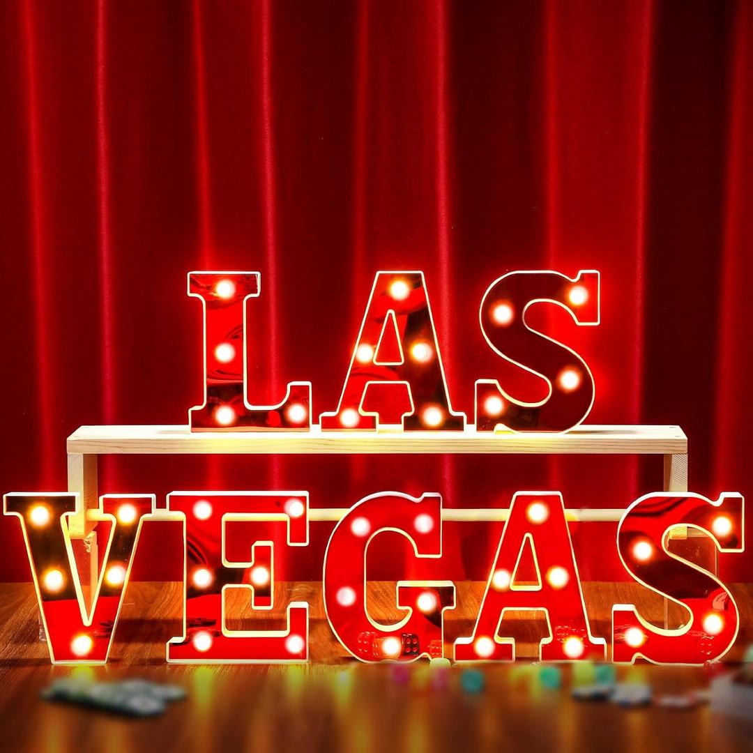 Aurelema Las Vegas 6.3" Light up Letters Sign Party Decorations Battery Powered Marquee Lighted Sign LED Alphabet Letter Lights for Night Party Tabletop Decor Supplies