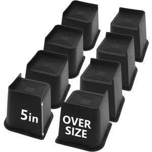 8 Pack Bed Risers 5 inch Heavy Duty, Oversized Furniture Risers, Black Bed Lifts Risers for Table, Sofa, Chair, Couch, Desk, Bed Frame Risers Supports Up to 6,500 Lbs