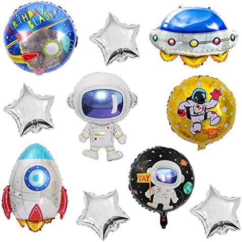 5 Pcs Space Themed Party Supplies, TACYKIBD Large Cute Outer Space Balloons for Space Party Decorations, Foil Planet Astronaut Rocket Spaceship Balloons for Boys Birthday Decorations stars not included