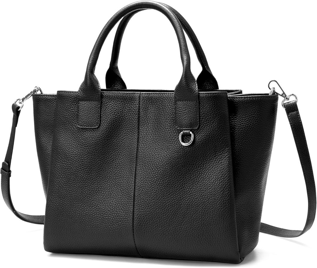 befen Genuine Leather Satchel Purses for Women, Triple Pocket Designer Medium Top-handle Crossbody tote Shoulder Handbag (Black)