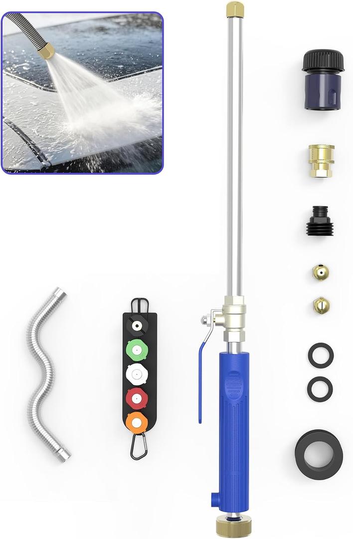 Extendable High Pressure Power Washer Wand for Garden Hose,Jet Nozzle Hydro Jet Washer Tool (17"-26" Adjustable) with Nozzles & Quick Connectors for Gutter Cleaning Car Wash Patio Lawn Watering (11)