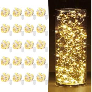 20 Pack Fairy Lights Battery Operated 7ft 20 LED Mini String Lights Twinkle Lights Silver Wire Firefly Starry Lights for Mason Jars Wedding Party Christmas Centerpiece Table Decorations, Warm White