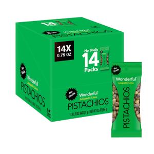 Wonderful Pistachios No Shells, Jalapeo Lime Nuts, 0.75 Ounce Bags (Pack of 14), Protein Snacks, Gluten Free, On-the-Go, Individually Wrapped Healthy Snack