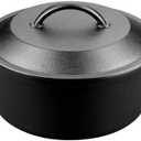 VORRINGARD Pre-Seasoned Cast Iron Dutch Oven with Lid, Round and Dual Handles, for Stovetop, Camping, Grill, Induction, Electric, Black, 3 qt