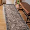RYB HOME Washable Runner Rug 2x6 for Enterway Hallway, Floral Vintage Boho Distresssed Rug Soft Faux Wool Stain Resistant Non Slip Door Mat Runner for Kitchen Bathroom Laundry, 2x6 ft, Brown