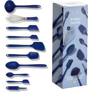 GIR: Get It Right 10-Piece Silicone Ultimate Kitchen Utensil Set Spatulas, Ladle, Flip, Spoons, Whisk, Peeler & Spoonula Nonstick, Non-Toxic, Heat-Resistant Navy
