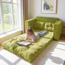 MAXYOYO Convertible Sofa Bed, Pull Out Loveseat Sleeper Sofa, 2 in 1 Folding Couch Bed, Fold Out Floor Couch with Pillows for Living Room Bedroom Lounge, Green