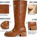 VBDB Women's Knee High Boots Square Toe Chunky Block Heel Long Boots for Women Comfortable Low Heel Womens Boots (Brown)