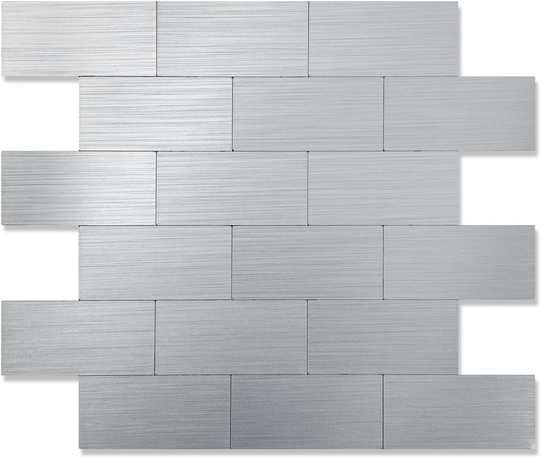 2026 New Upgrade Peel and Stick Backsplash Tile, Peel and Stick 11.34" X 11.57" Wall Tile for Kitchen, Bathroom, Fireplace, Laundry (Silver Metal, 5 Packs)