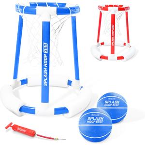 GoSports Splash Hoop 360 Floating Pool Basketball Game - Choose Red or Blue - Includes Hoop, 2 Balls and Pump