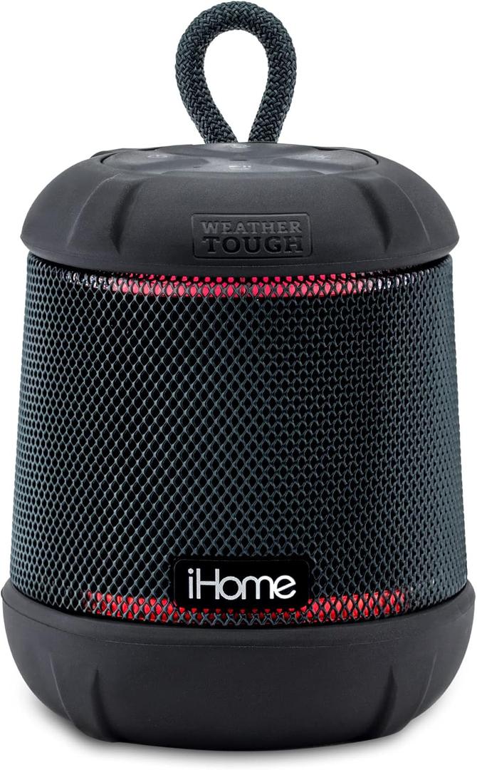 iHome Waterproof Bluetooth Speaker with Color Changing Lights, iP67 Certified Portable Speaker with Passive Subwoofer and Enhanced Bass (IBT155BXV)
