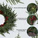 24" Christmas Wreath - Christmas Wreaths for Front Door - Christmas Decorations - Real Touch Norfolk Pine Wreath for Indoor Outdoor Wall Window Porch - Cedar Reef Garland - Free LED String Lights