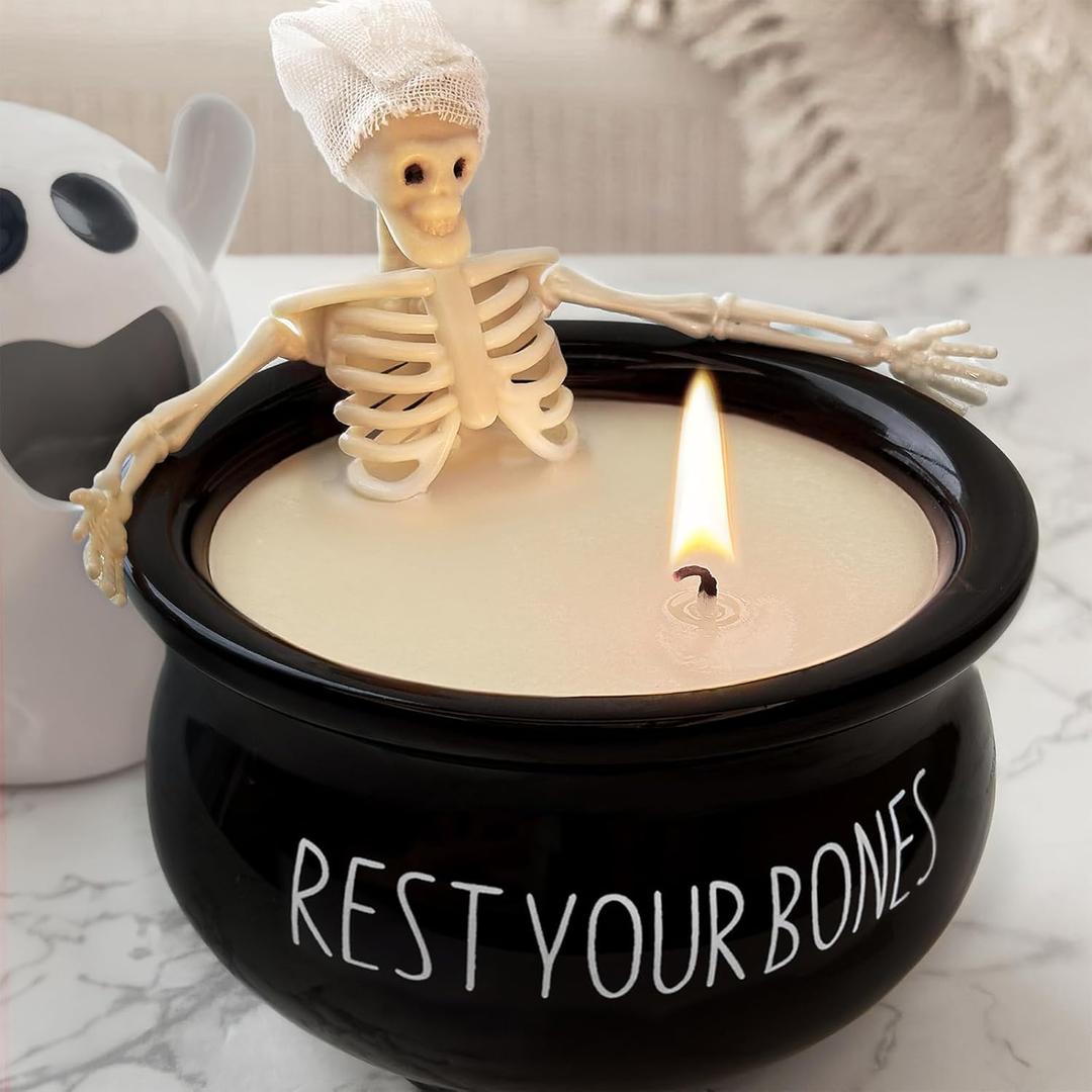 Halloween Decorations Indoor - Vintage Halloween Skeleton Candles Decor Gifts - Cute Farmhouse Gothic Party Birthday Candle Decoration Centerpieces for Table Home Room Mantel Office Kitchen