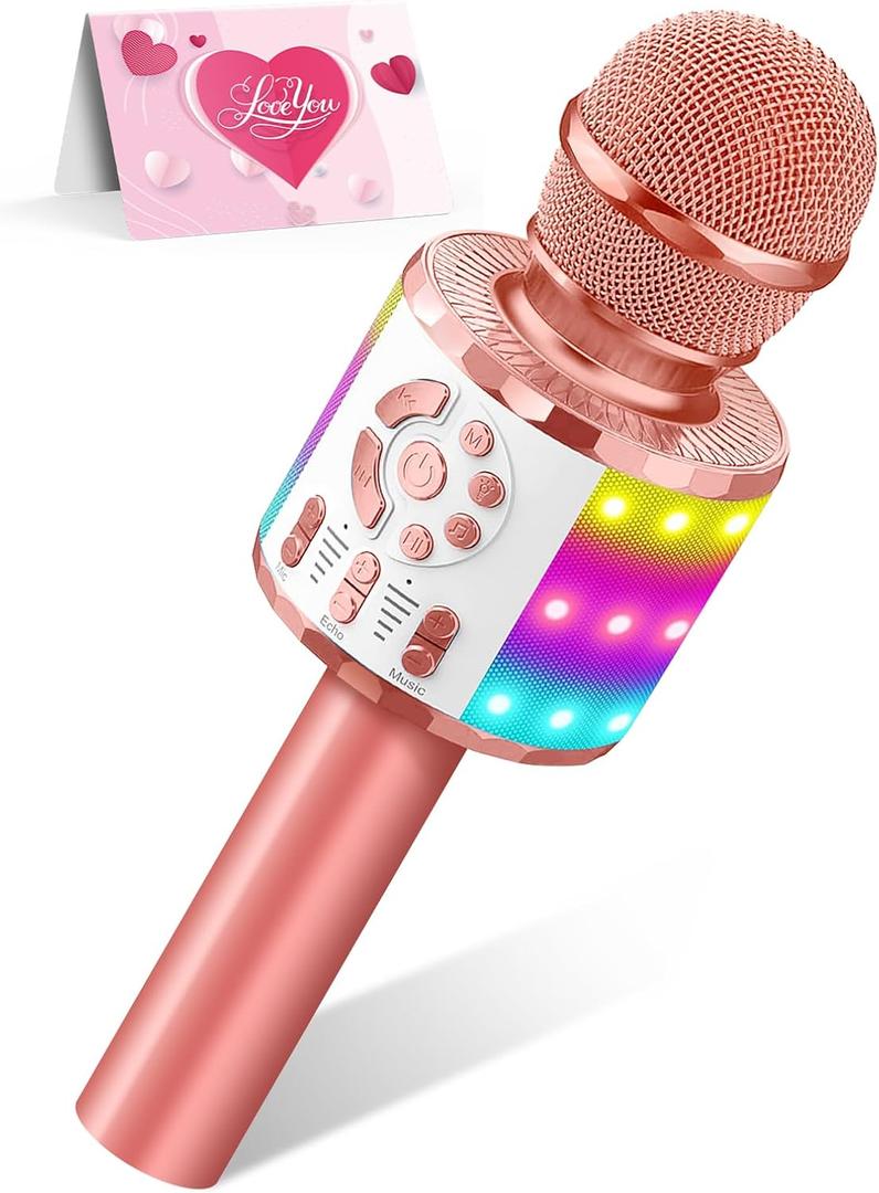 Kids Karaoke Bluetooth Microphone Toys for Girls Microphone Karaoke Machine with LED Light, Birthday Gift for Girls Boys 3 4 5 6 7 8 9 10 11 12 Year Old Kids Toys
