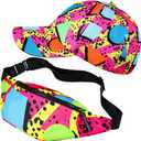 Sotiff 2 Pcs Retro 80s 90s Outfits for Women Men 80s Fanny Pack and Hat 90s Costumes Adjustable Waist Bag Bucket Hats for Themed Party(Bright Style)