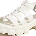 LUCKY STEP Women 's Platform Wedge Sandals Open Toe Adjustable Ankle Strap Chunky Heel (6, White)