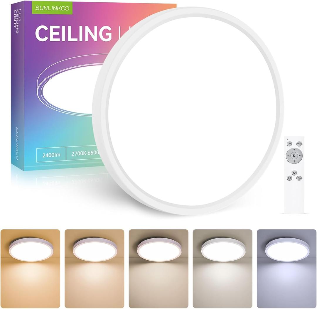 12 Inch LED Flush Mount Ceiling Light Fixture, 24W Modern UltraThin Ceiling Lamp with Remote, 2400LM Dimmable Brightness, 2700K6500K Adjustable Color Temperature, for Bedroom Living Room Kitchen