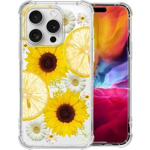 2 x Compatible with iPhone 16 Pro Max Case,Soft TPU Transparent Shockproof Protective Cover Clear Case for iPhone 16 Pro Max,Lemon Sunflower