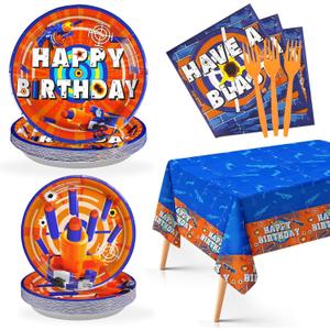 Grencian 98Pcs Dart War Birthday Party Decorations Dart War Plates Napkins Forks Tablecloths Disposable Paper Tableware Set for Kids Boys Girls Birthday Baby Showr Party Supplies, Serve 24