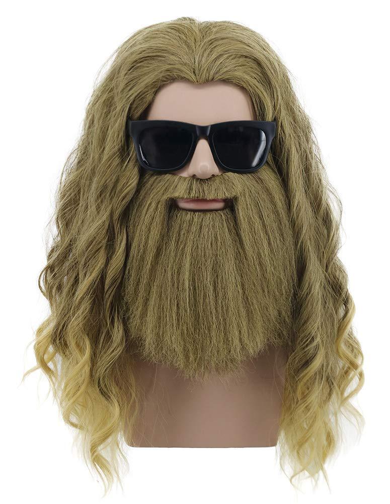 VGbeaty Adult Men Long Curly Gold Brown Mustache Wig for Halloween Cosplay & Anime Costume Party
