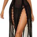 Avidlove Women Lingerie Lace Babydoll Chemise Sexy Mesh Nightdress V Neck Nightwear Side Split Nightgown (Small, Black)