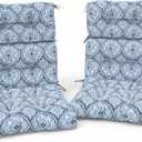 Outdoor High Back Patio Chair Cushions, Tufted Rocking Chair Cushions, Adirondack Cushions for Garden Porch Home Office Chairs Use, 44” x 22” x 4”, 2 Pack,Medallion Blue