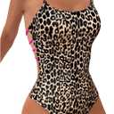 WDIRARA Women's Leopard Print One Piece Swimsuit Cut Out Backless Monokini Ring Linked Bathing Suit (Medium, Multicolor)