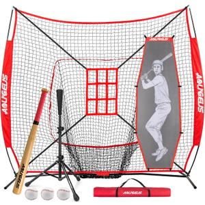 7'X7' Baseball Softball Practice Net,Pitching Net,Batting Net,with Baseball Tee,Bonus Strike Zone and Bow Frame,for Hitting,Pitching, Catching 7'X7' Baseball Softball Practice Net,Pitching Net,Batting Net,with Baseball Tee,Bonus Strike Zone and Bow Frame,for Hitting,Pitching, Catching