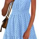 PRETTYGARDEN Women's Summer Dresses 2026 Sleeveless V Neck Eyelet Hollow Out Swing A Line Beach Vacation Sun Dress (Blue, M)