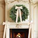 Senjie Velvet Large Christmas Bows for Staircase Garland Wreath, 20in x 8in Vintage Ribbon Bows with Twist Tie for Xmas Tree Holiday Indoor Outdoor Decorations (6Pcs, Beige) (20 x 8 Inch, Width of 1.5")