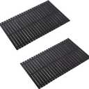 Bamboo Bath Mat Bathroom Rugs Floor Wood Shower Bathtub Waterproof Non Slip Black Bamboo Accessories 16x24 Inch Easy to Clean, 2 pcs
