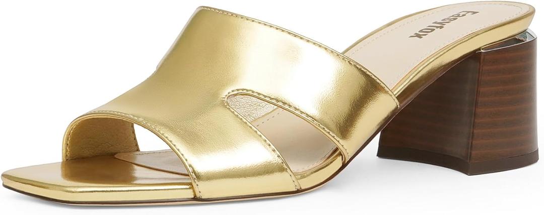 Open Toe Heeled Mules for Women Chunky Heel Sandals for Women 2025 (8, Gold) Open Toe Heeled Mules for Women Chunky Heel Sandals for Women 2025 (8, Gold)