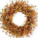 24 Inch Fall Wreaths for Front Door Wreath with Flowers,Grain,Eucalyptus Leaves Autumn Wreath for Front Door Wall Home Harvest Thanksgiving Decor