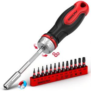 14-Piece 1/4 Magnetic Ratcheting Screwdriver Bit Set, T4-T40 Torx Bit Set with 1/4 inch Magnetic Bits Driver Multi-bit Ratchet Screw Drivers for Garage, Home, Work, DIY Repair