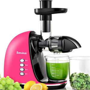 Slow Masticating Juicer, Brecious Cold Press Juicer with 2 Speed Modes & Quiet Motor, Juicer Machines Vegetable and Fruit with Reverse Function, Celery Juicer, BPA-Free, Easy to Clean (Pink)