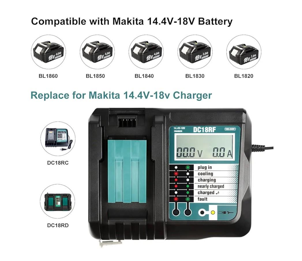 YongerTool 1 Pack 18V 5000mAh Lithium-ion Replacement Battery for Makita and 14.4V-18V Replacement Charger for Makita BL1830 BL1850 BL1840