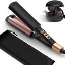 Mini Waver Curling Iron, Travel Hair Crimper and Waver Tool for Women Short Hair Double Barrel Curling Iron Portable, Dual Voltage, 5 Temps Anti-scalding for Date Work Daily Styling (Pink)