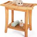 Unibambou Bamboo Shower Bench with Storage Shelf, Wooden Spa Bath Deluxe Organizer Shower Stool for Inside Shower, Bathroom Bench Seat for Adults Elderly Seniors for Indoor or Outdoor Use