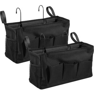 2 Pack Bedside Caddy, Large Capacity Bedside Storage Organizer with Metal Hook Adjustable Strap, Oxford Cloth Hanging Storage Bag for Bedroom, Kitchen, Office, Hospital and RV Camper