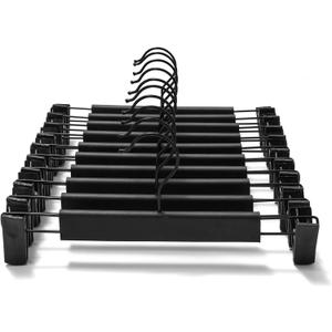 10 Pack Clothes Pants Hangers, Space-Saving Skirt Holders with 360  Swivel Hooks, Adjustable Clips, Trouser Coat Garment Jeans Black